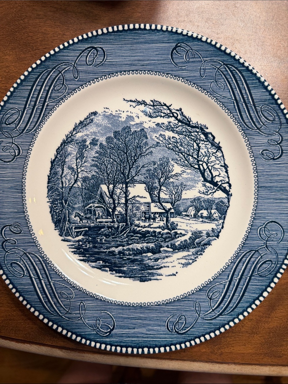 Vintage Royal China Currier & Ives 10" Dinner Plate  The Old Grist Mill Set of 2